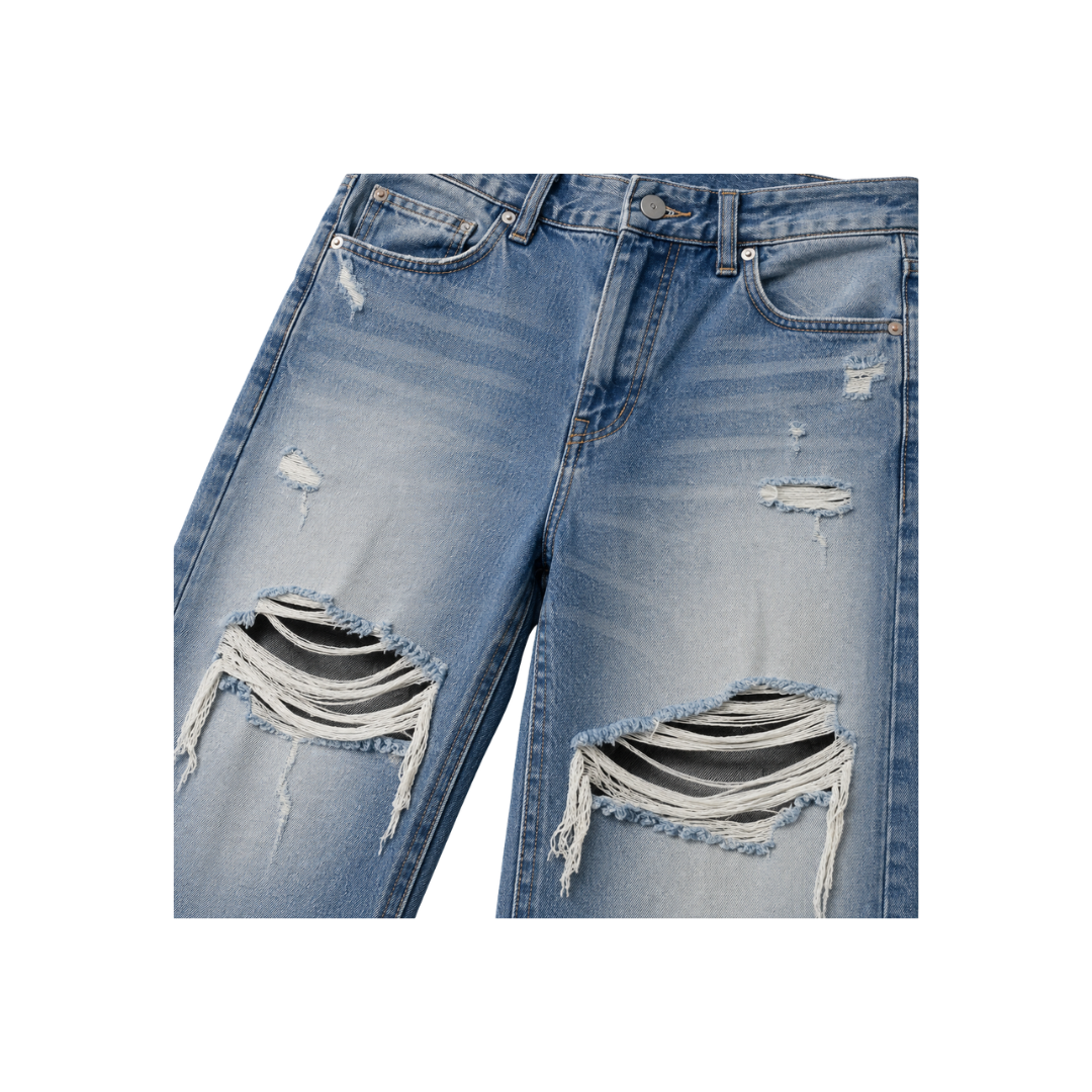 Modern Distressed Straight-Leg Jeans – Vintage Blue | Hillston Clouver