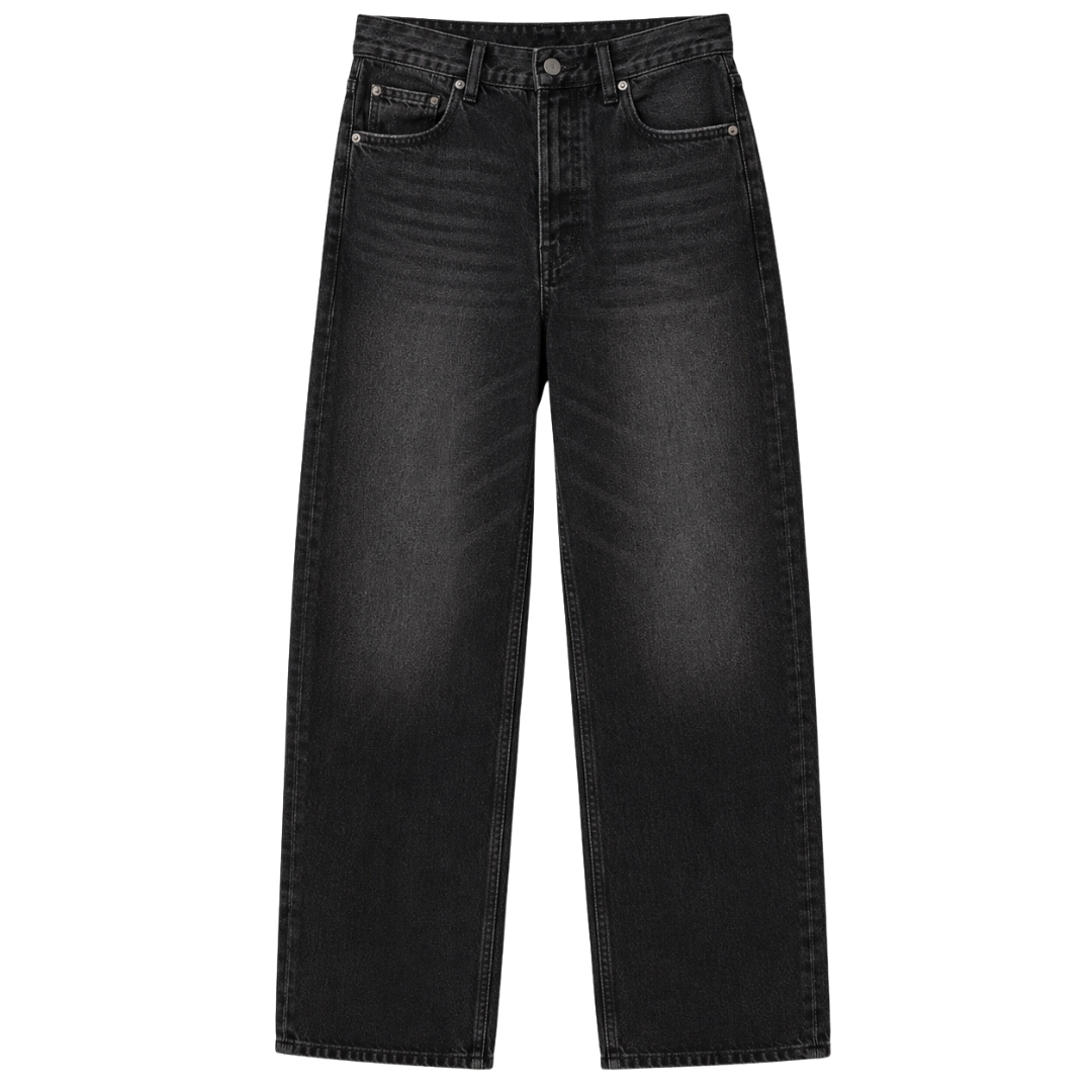 Premium Straight-Leg Denim Jeans – Washed Black | Hillston Clouver