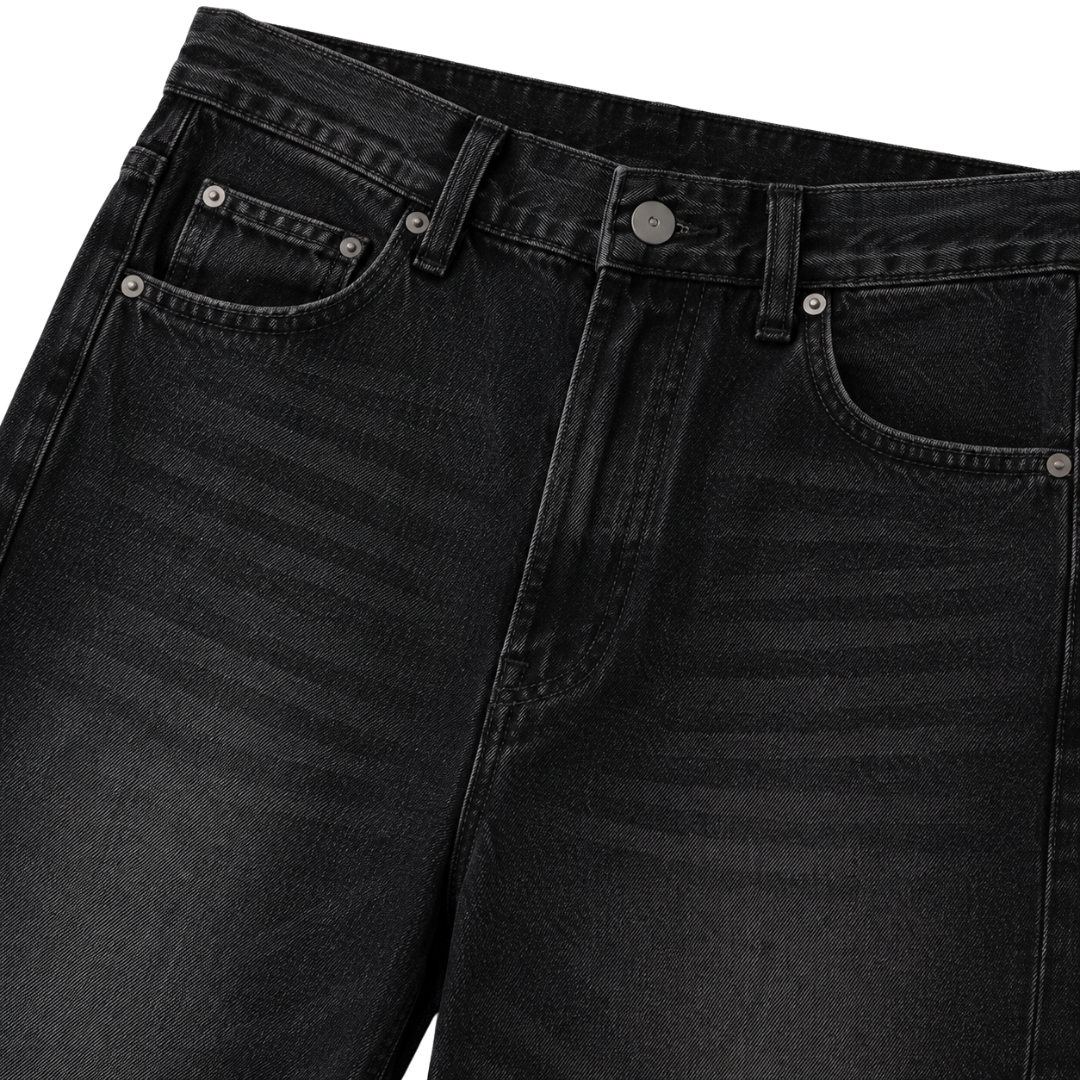 Premium Straight-Leg Denim Jeans – Washed Black | Hillston Clouver