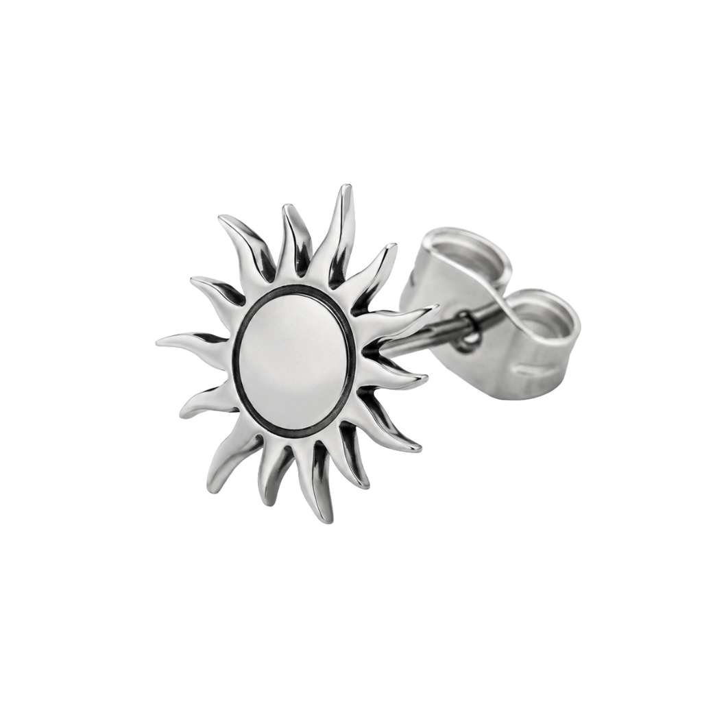 Polished Stainless Steel Sun Stud Earring – Silver | Hillston Clouver