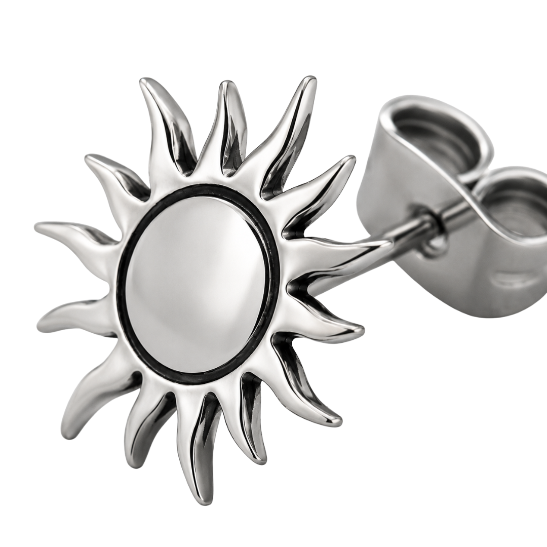 Polished Stainless Steel Sun Stud Earring – Silver | Hillston Clouver