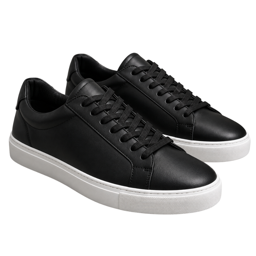 Premium Leather Low-Top Sneakers – Black & White | Hillston Clouver