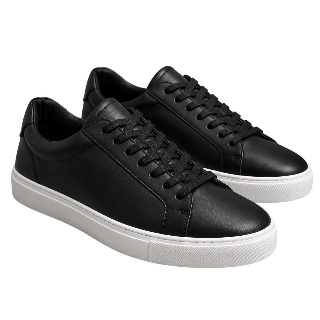 Premium Leather Low-Top Sneakers – Black & White | Hillston Clouver