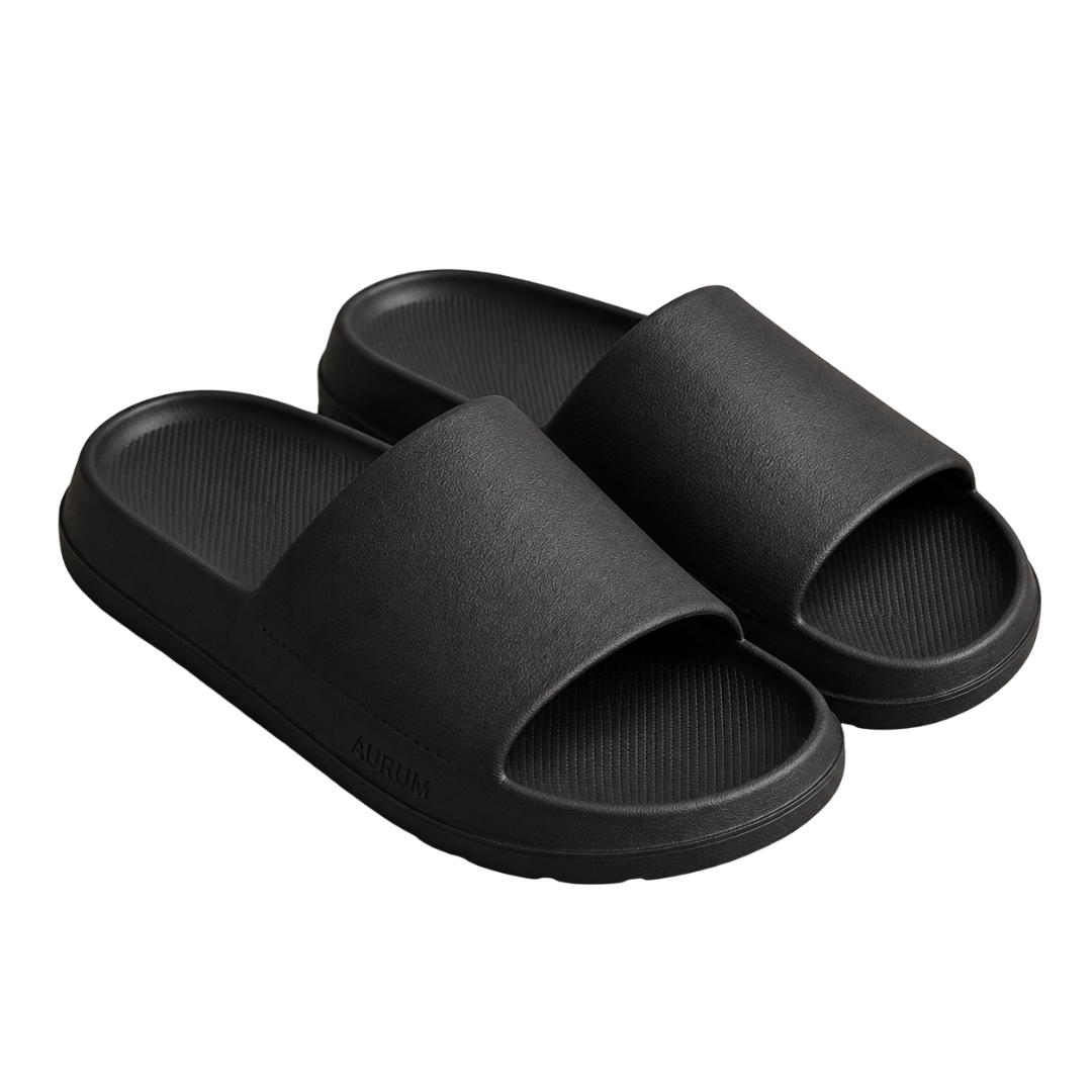Modern Cushioned Slide Sandals – Matte Black | Hillston Clouver