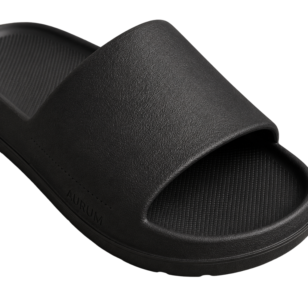 Modern Cushioned Slide Sandals – Matte Black | Hillston Clouver