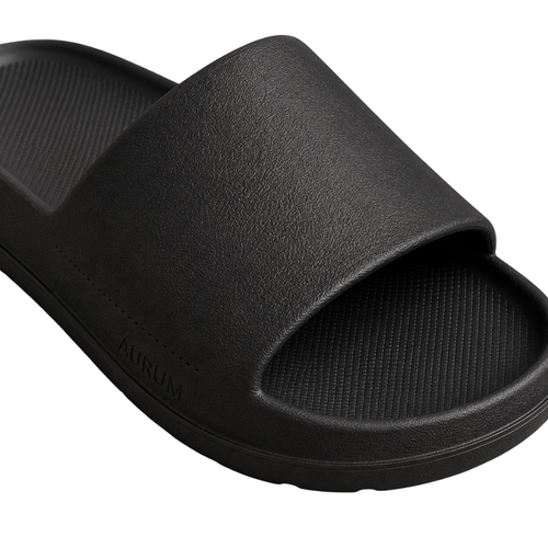 Modern Cushioned Slide Sandals – Matte Black | Hillston Clouver