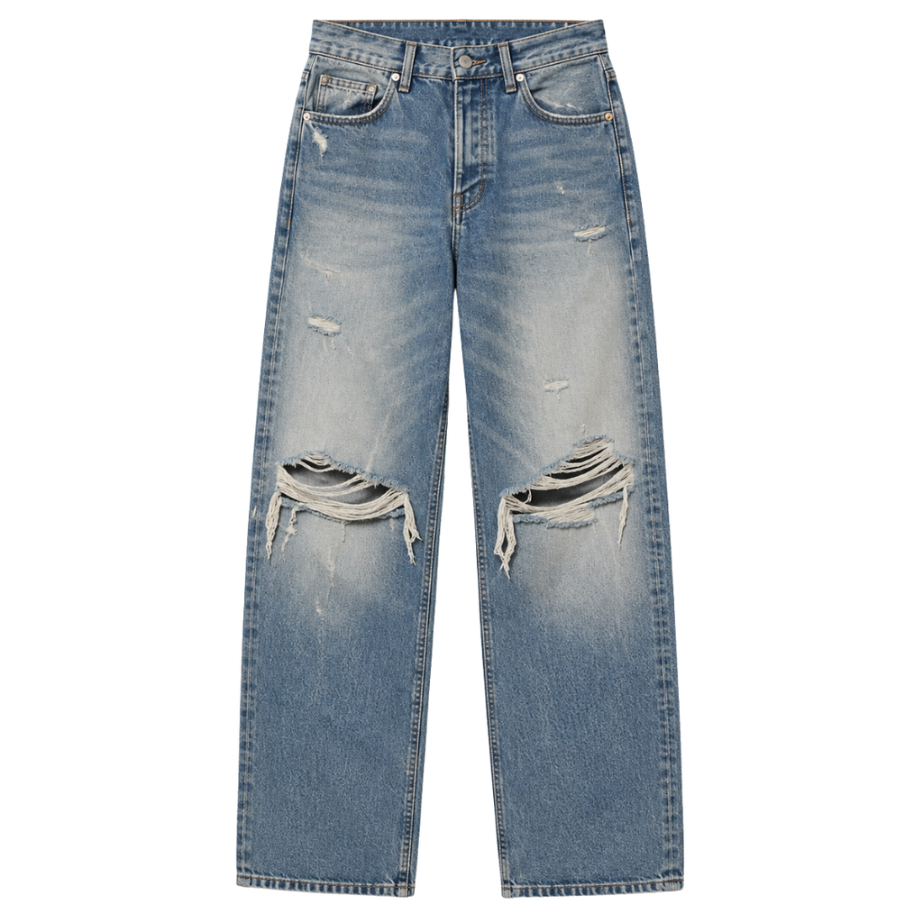 Modern Distressed Straight-Leg Jeans – Vintage Blue | Hillston Clouver