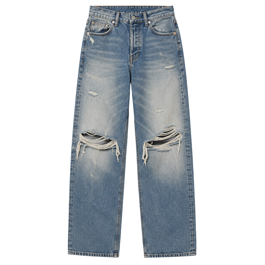 Modern Distressed Straight-Leg Jeans – Vintage Blue | Hillston Clouver